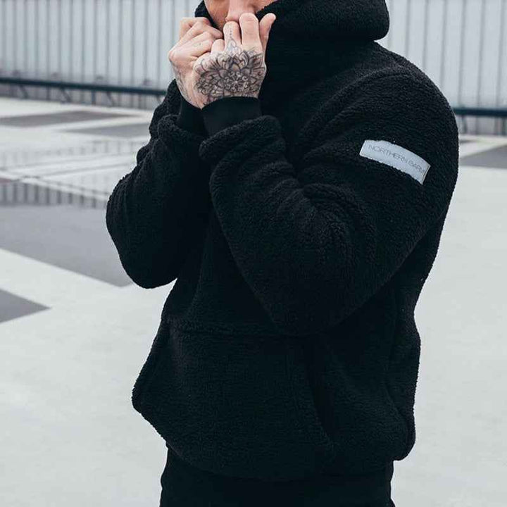 Men's Fleece Hoodie – Relaxed Fit with Hood and Front Pocket Black