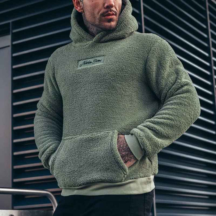 Men's Fleece Hoodie – Relaxed Fit with Hood and Front Pocket Green
