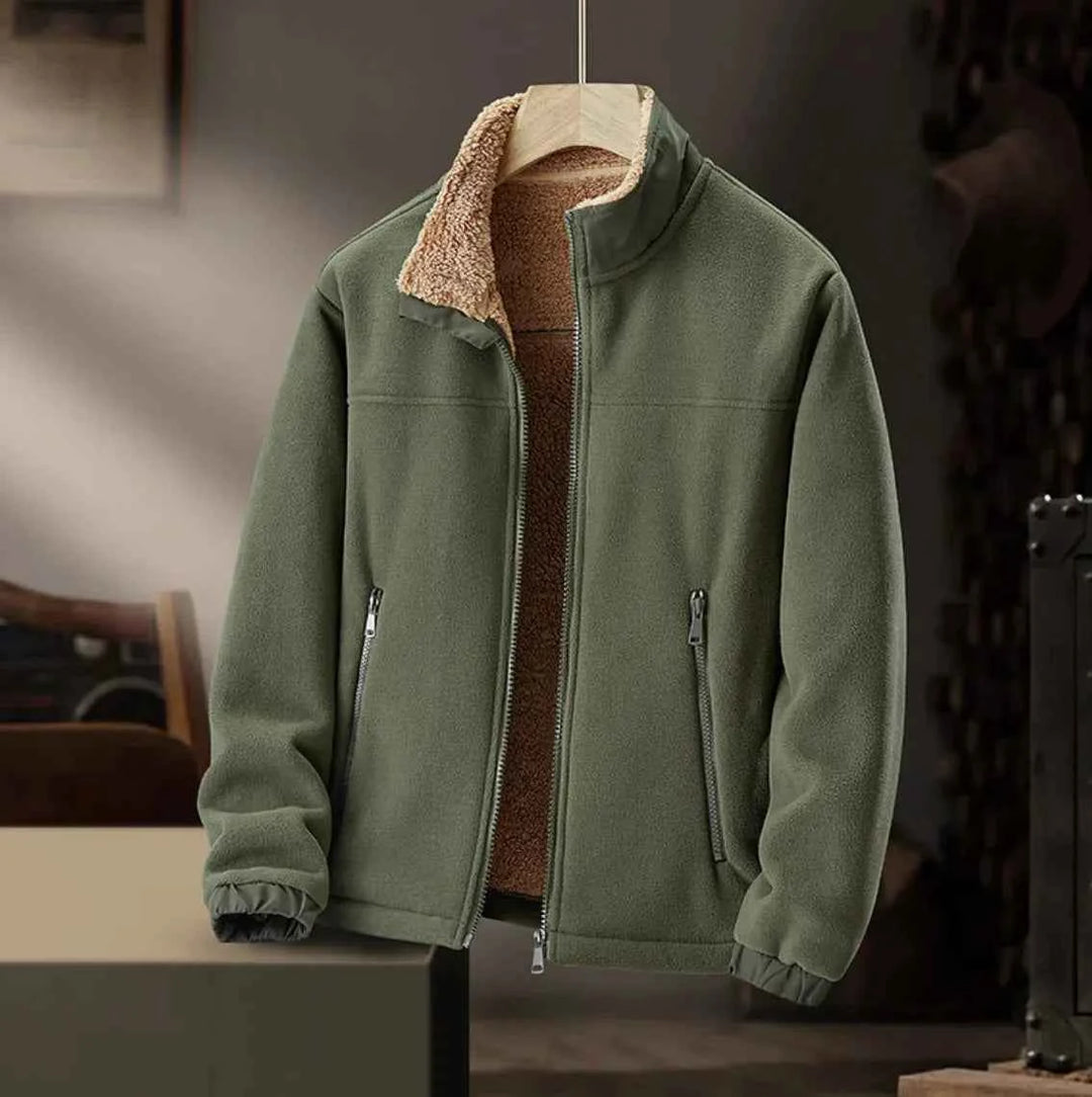 Men's Fleece Jacket with Sherpa Lining Army Green