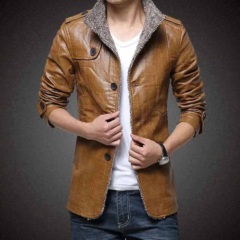 Men's Fleece-Lined Continental Jacket Cognac Brown