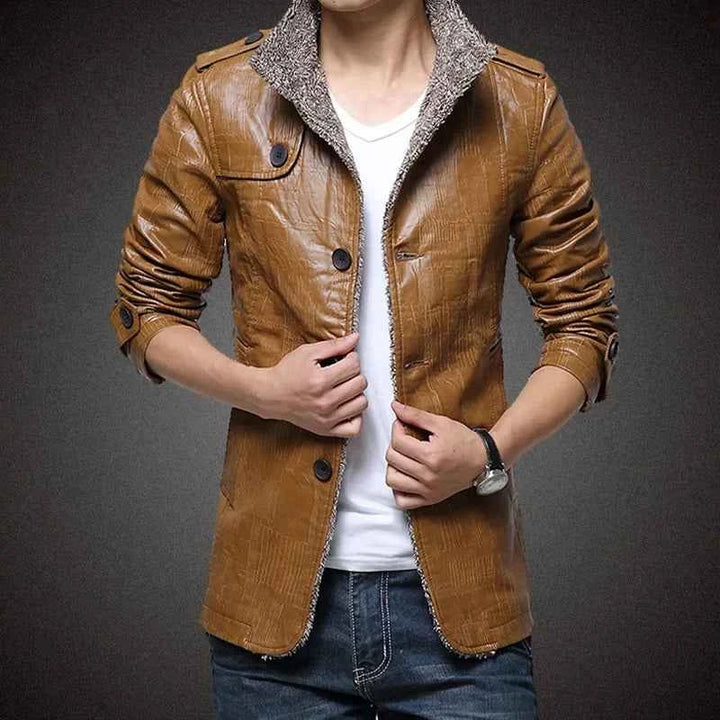 Men's Fleece-Lined Continental Jacket Cognac Brown