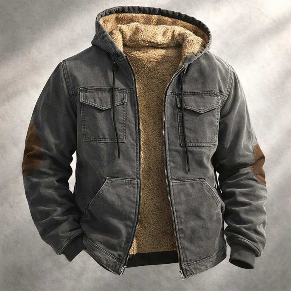 Men's Fleece Lined Hooded Jacket - Outland Style Gray