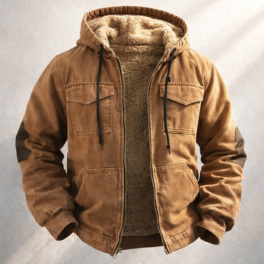 Men's Fleece Lined Hooded Jacket - Outland Style Tan