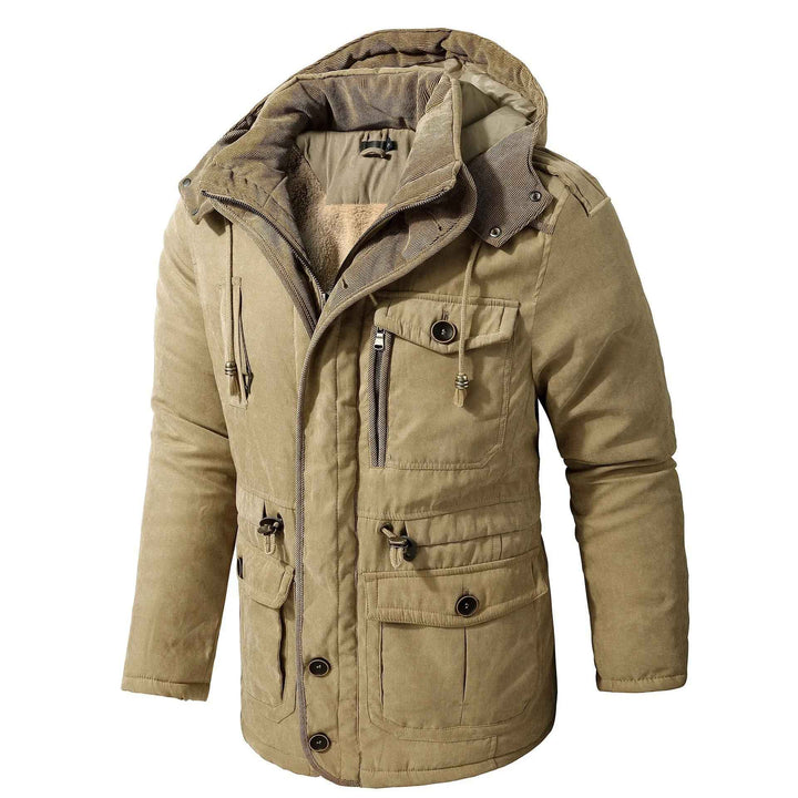 Men's Fleece-Lined Hooded Parka – Thick Mid-Length Winter Coat with Multiple Pockets