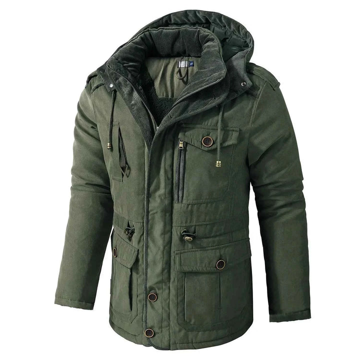 Men's Fleece-Lined Hooded Parka – Thick Mid-Length Winter Coat with Multiple Pockets