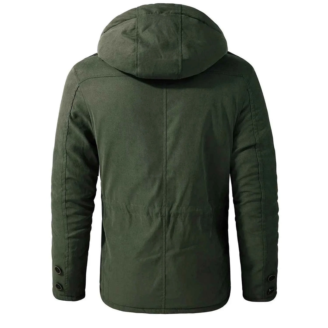 Men's Fleece-Lined Hooded Parka – Thick Mid-Length Winter Coat with Multiple Pockets