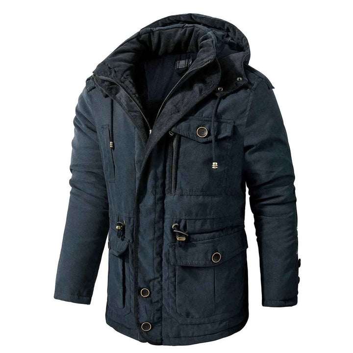 Men's Fleece-Lined Hooded Parka – Thick Mid-Length Winter Coat with Multiple Pockets
