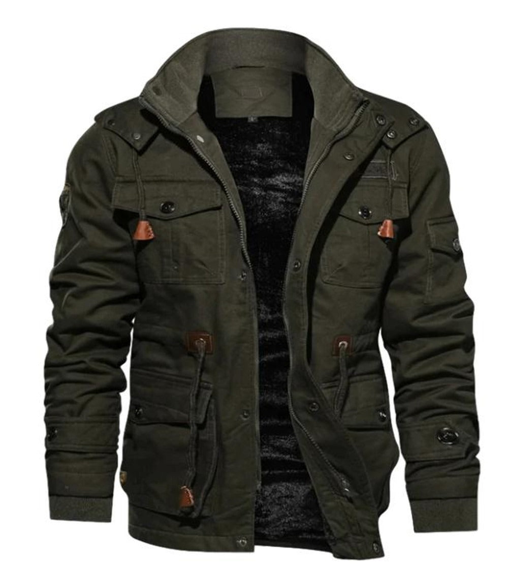 Men's Fleece Lined Jacket – Regular Fit – High Collar – Multiple Pockets Green