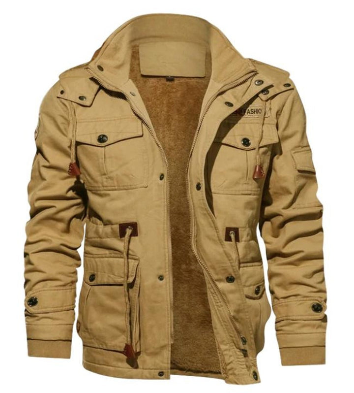 Men's Fleece Lined Jacket – Regular Fit – High Collar – Multiple Pockets Beige