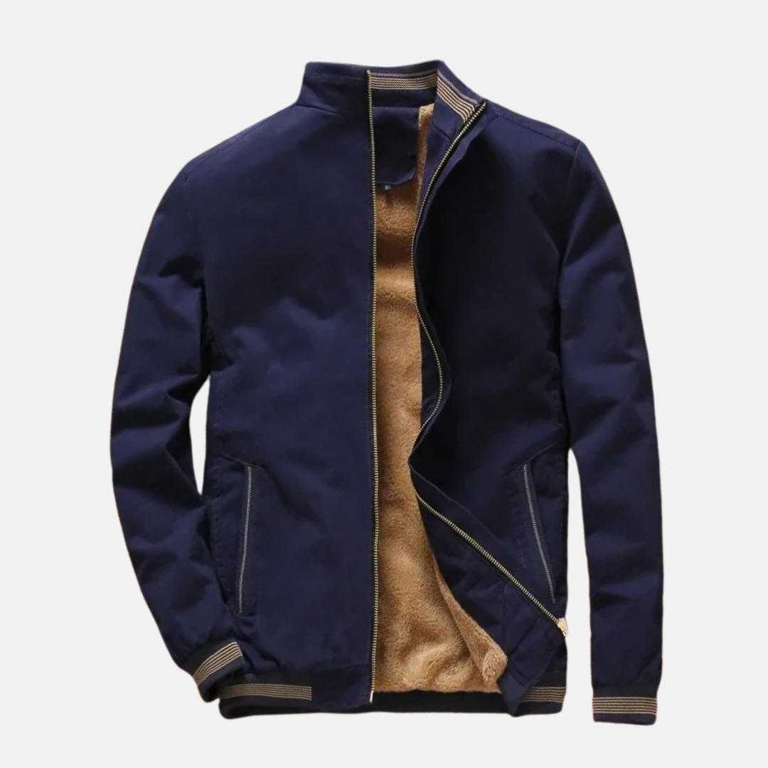 Men's Fleece Lined Pilot Jacket – Zip Closure – Ribbed Cuffs – Casual Fit Dark Blue