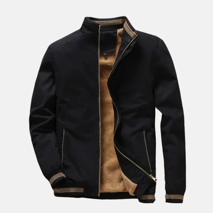 Men's Fleece Lined Pilot Jacket – Zip Closure – Ribbed Cuffs – Casual Style Black