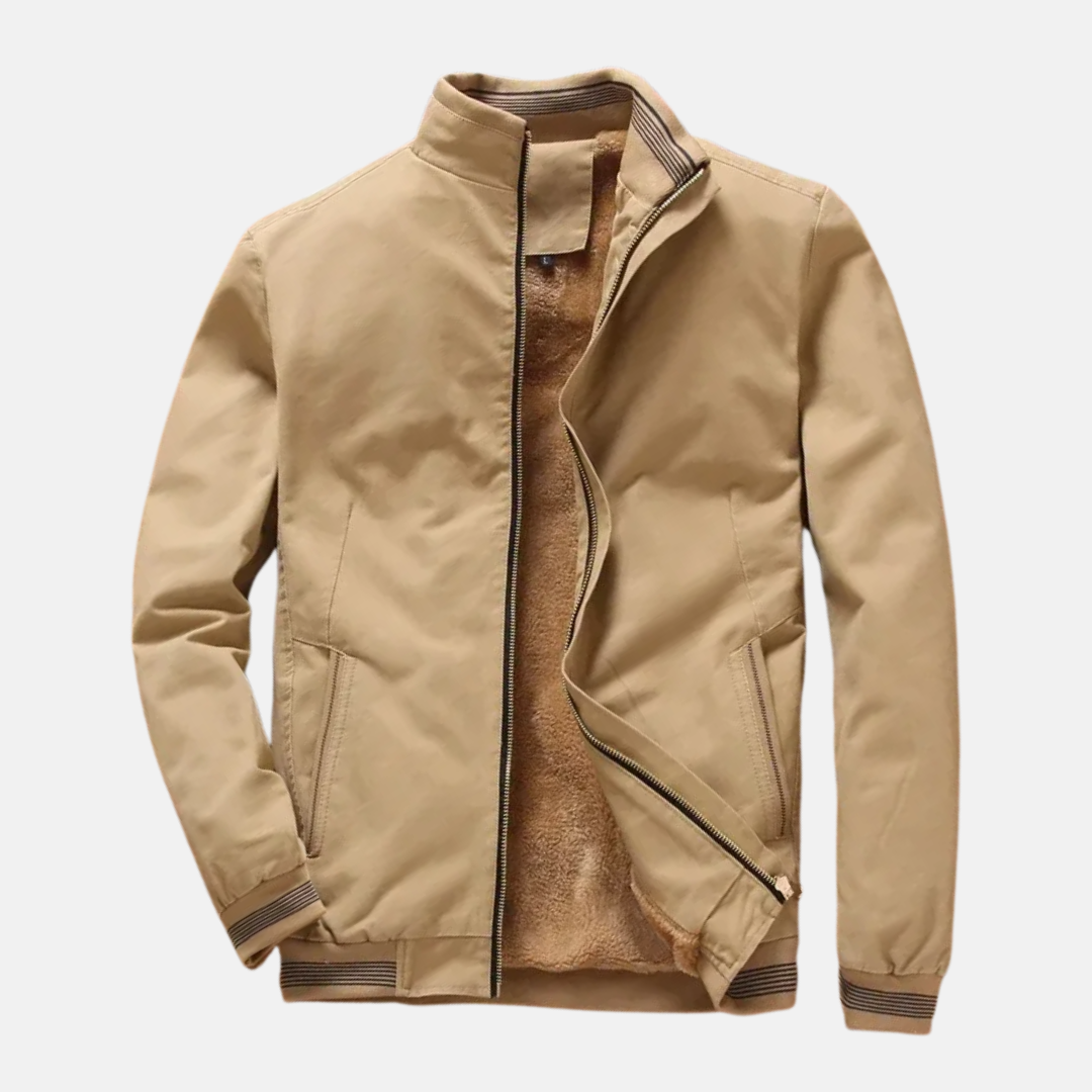 Men's Fleece Lined Pilot Jacket – Zip Closure – Ribbed Cuffs – Casual Style Khaki