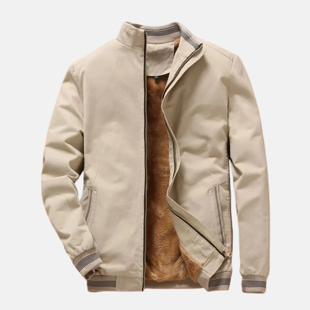 Men's Fleece Lined Pilot Jacket – Zip Closure – Ribbed Cuffs – Casual Style Beige