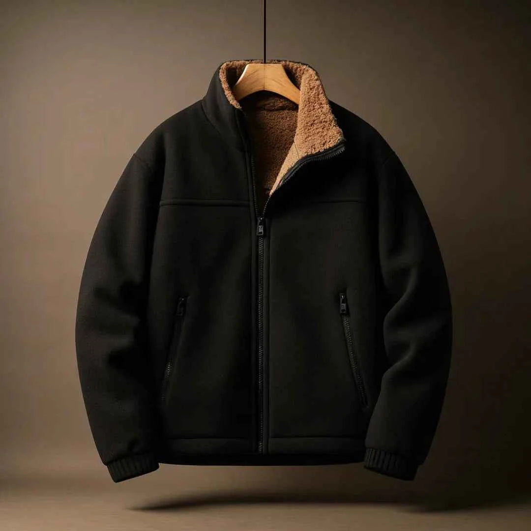Men's Fleece-Lined Wool-Blend Jacket Black