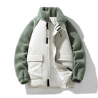 Men's Polyester Zip-front Stand Collar Jacket Winter Essential Green & White