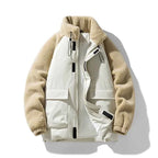 Men's Polyester Zip-front Stand Collar Jacket Winter Essential Brown & White