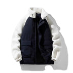 Men's Polyester Zip-front Stand Collar Jacket Winter Essential White & Black