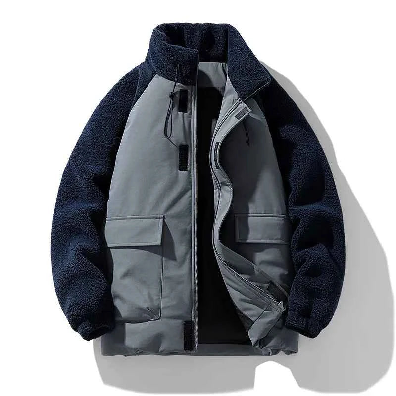 Men's Fleece-Panel Jacket Navy Blue & Gray