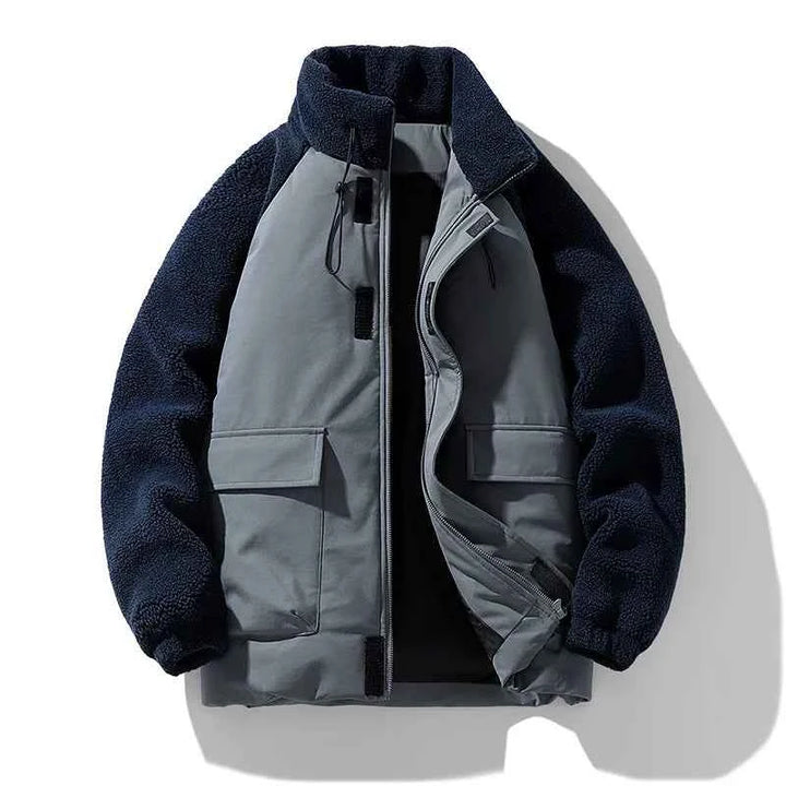 Men's Fleece-Panel Jacket Navy Blue & Gray