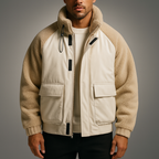 Men's Polyester Zip-front Stand Collar Jacket Winter Essential