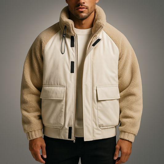 Men's Polyester Zip-front Stand Collar Jacket Winter Essential