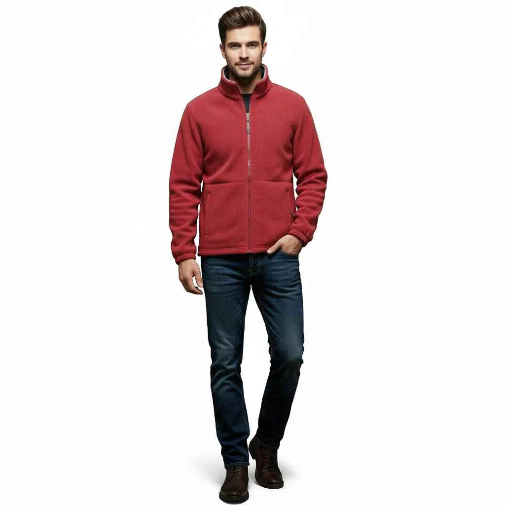 Men's Fleece Winter Jacket - Thick Double-Pocket Hiking & Ski Outerwear Red