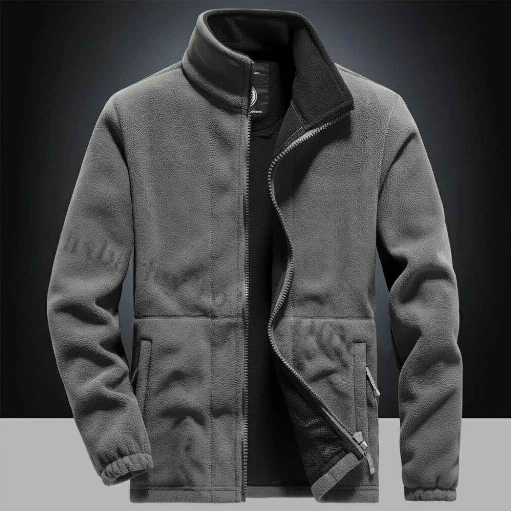 Men's Fleece Winter Jacket - Thick Double-Pocket Hiking & Ski Outerwear Gray