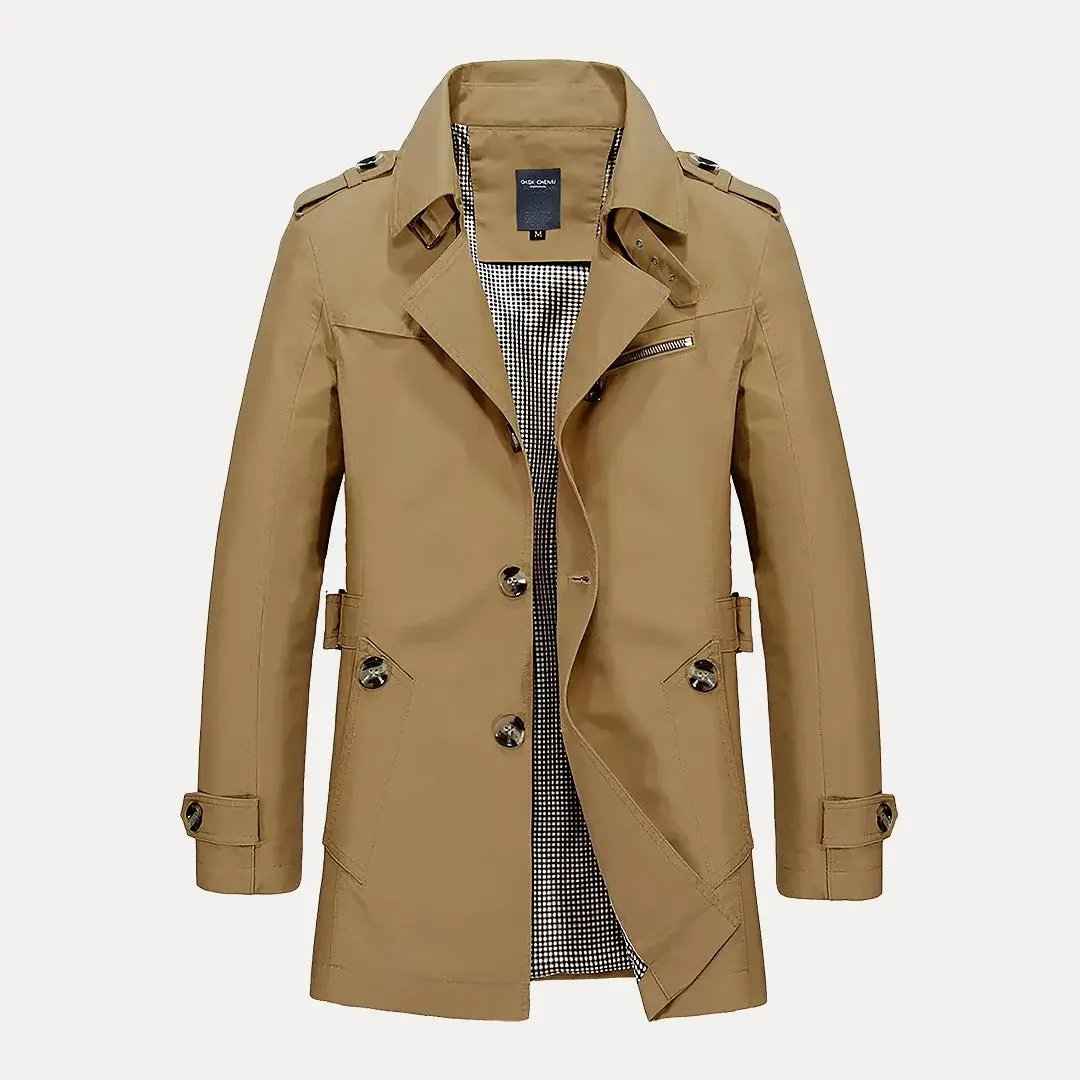 Men's Flip Collar Trench Coat Khaki
