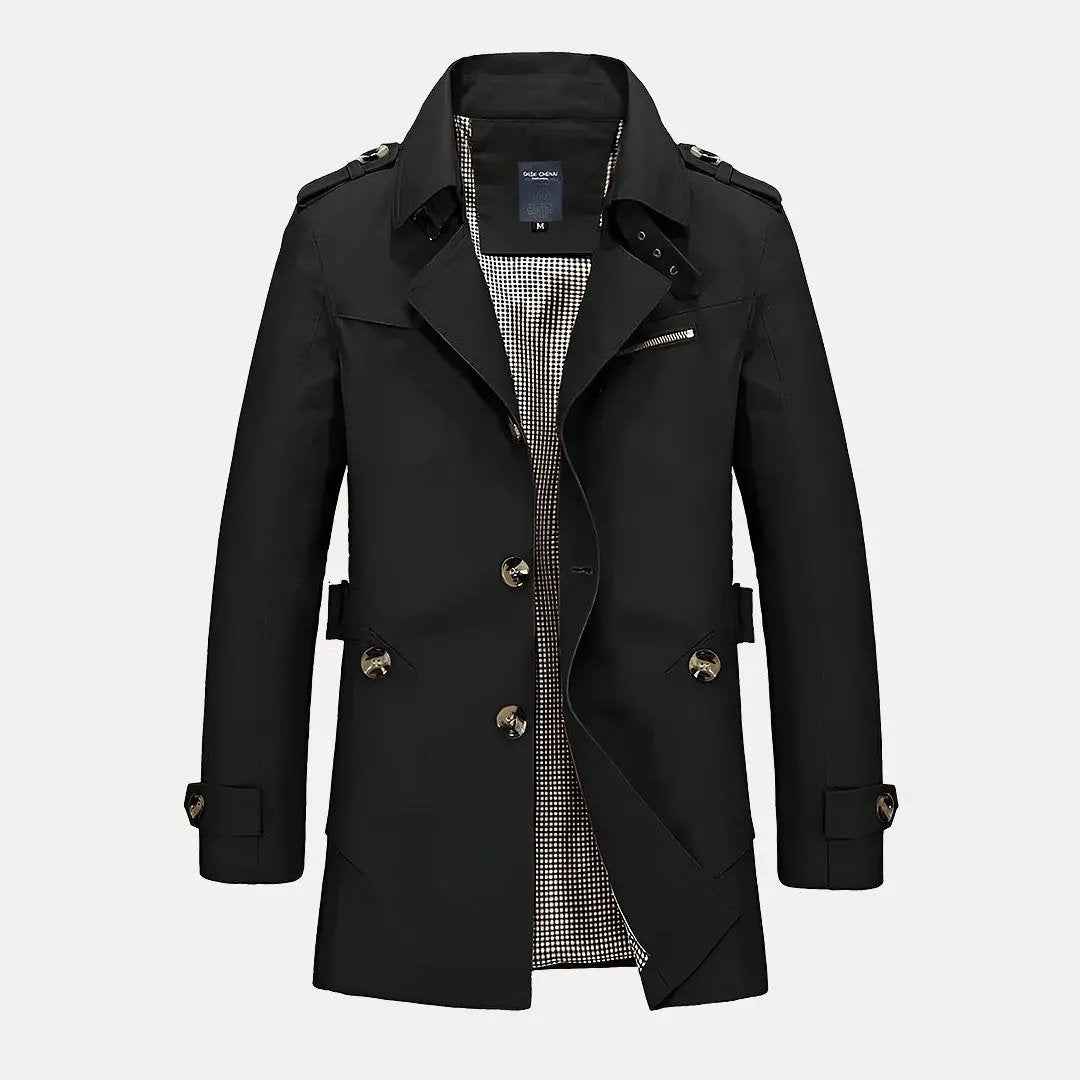 Men's Flip Collar Trench Coat Black