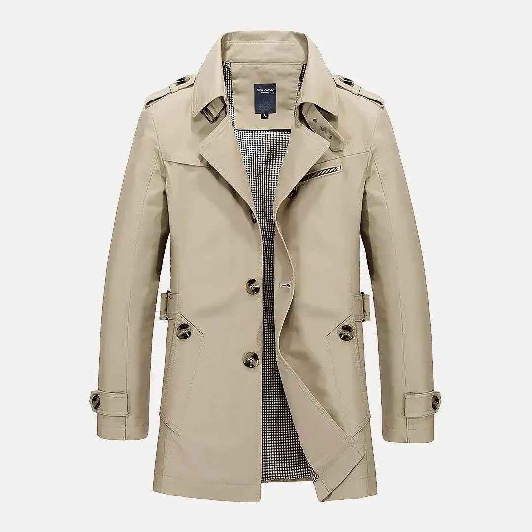 Men's Flip Collar Trench Coat Light Khaki