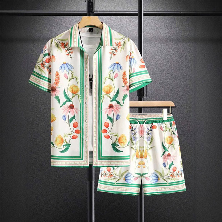 Men's Floral Print Shirt and Shorts Set Green