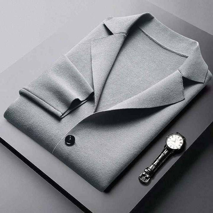 Men's Fold-Over Collar Cotton Cardigan Grey