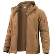 Men's Full Zip Fleece Jacket – Relaxed Fit with Hood and Outdoor Pockets Khaki