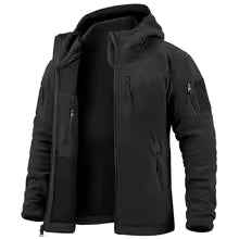 Men's Full Zip Fleece Jacket – Relaxed Fit with Hood and Outdoor Pockets Black