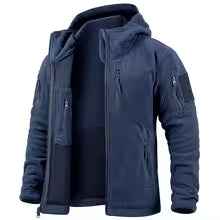 Men's Full Zip Fleece Jacket – Relaxed Fit with Hood and Outdoor Pockets Blue