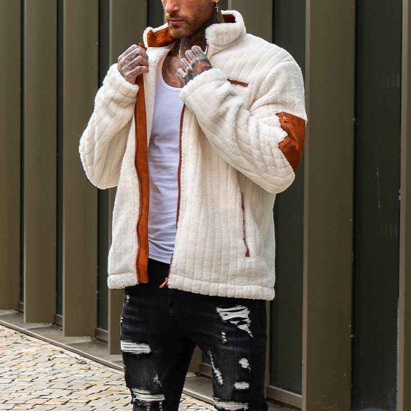 Men's Full Zip Fleece Jacket – Relaxed Fit with Ribbed Texture and Utility Pockets