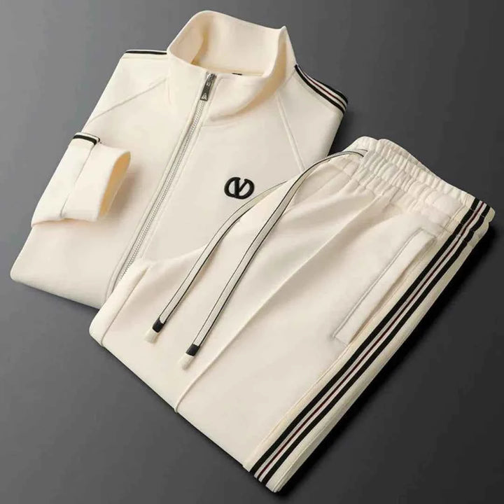 Men's Full-Zip Tracksuit - Stylish Athletic Wear Cream