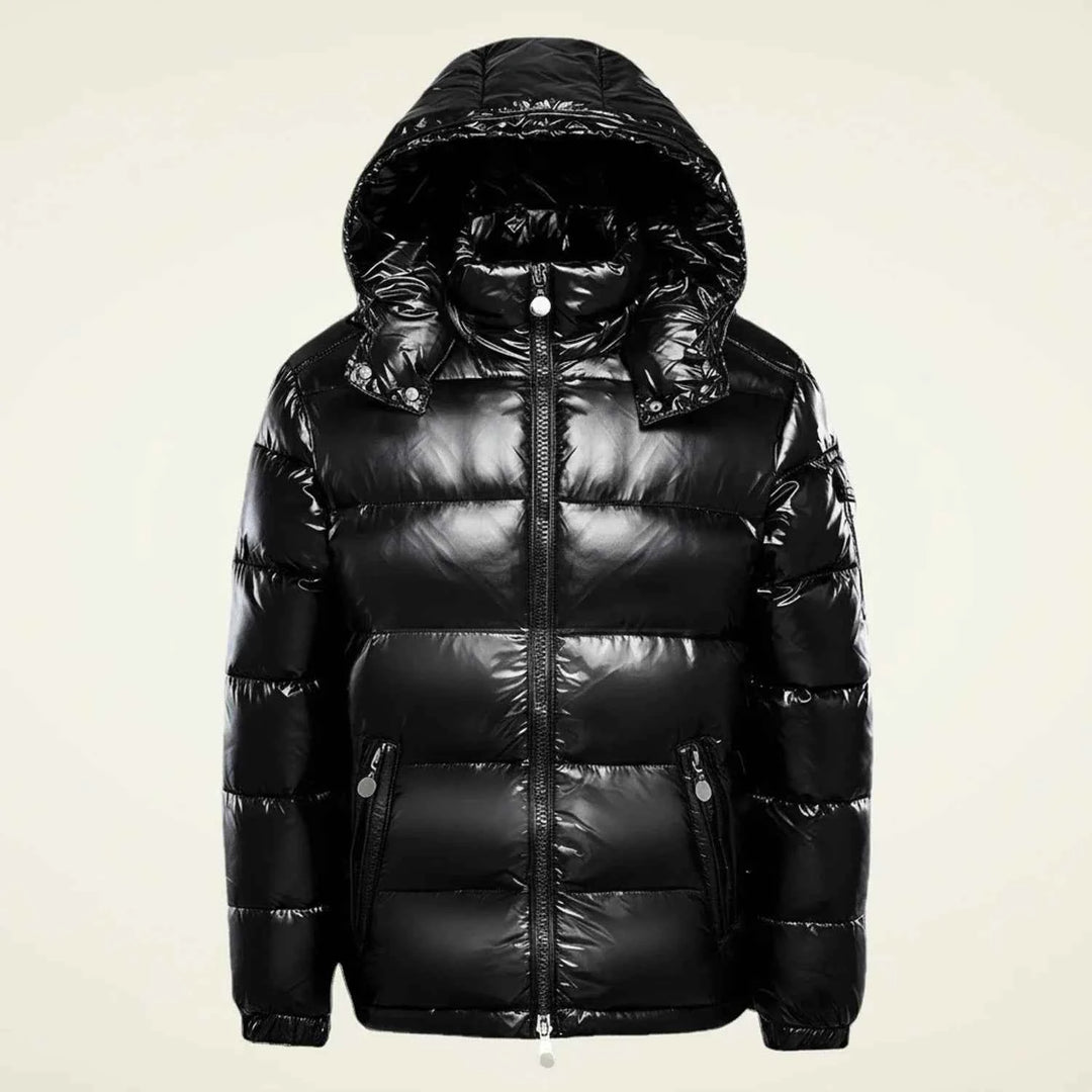 Men's Glossy Hooded Puffer Jacket Black