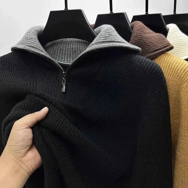 Men's Half-Zip Knit Sweater - Premium Quality Black