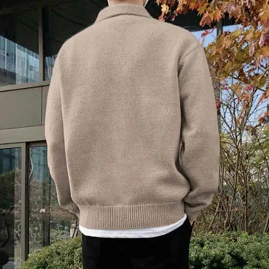 Men's Wool Half Zip Button Closure Khaki Winter Sweater