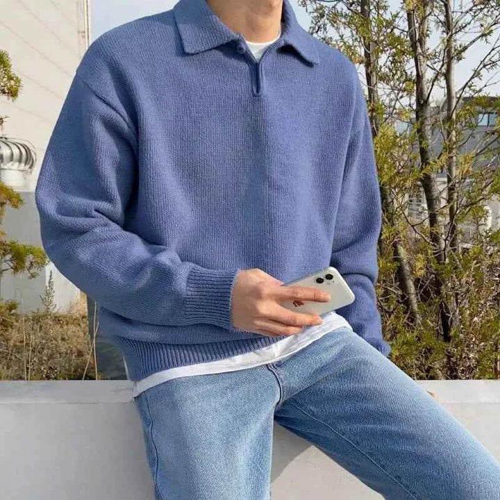 Men's Half-Zip Woolen Sweater Blue