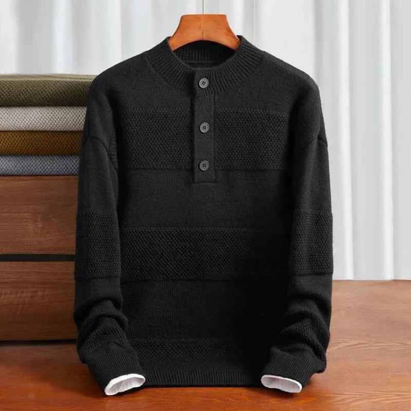 Men's Henley Pullover Sweater Black