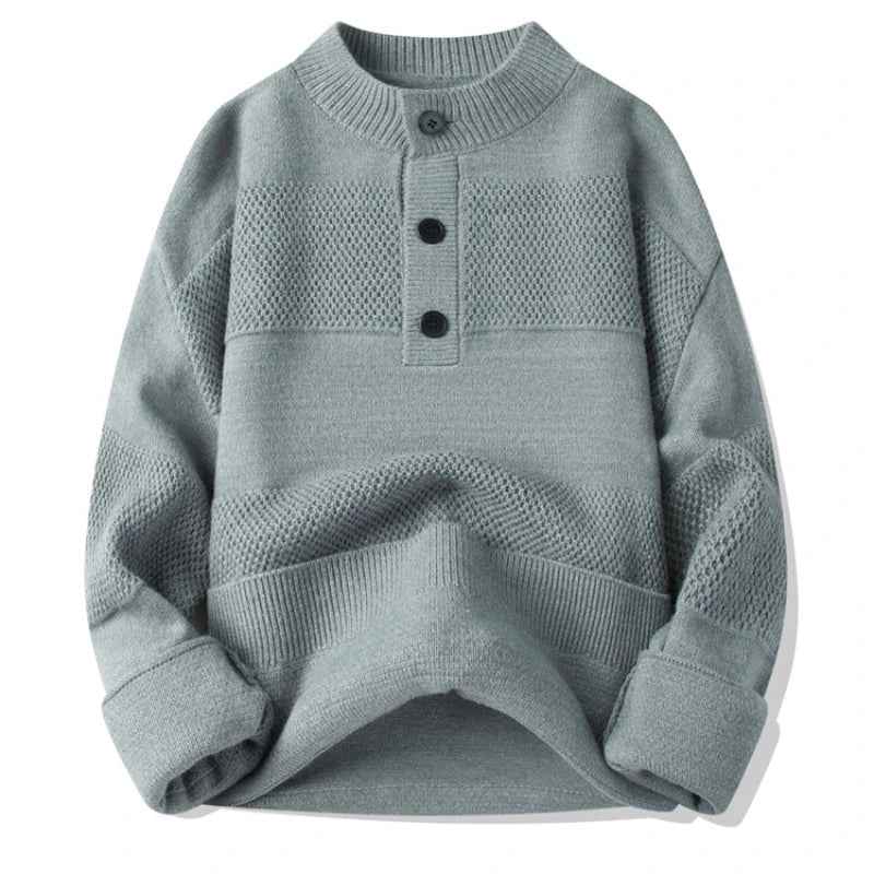 Men's Henley Pullover Sweater Blue