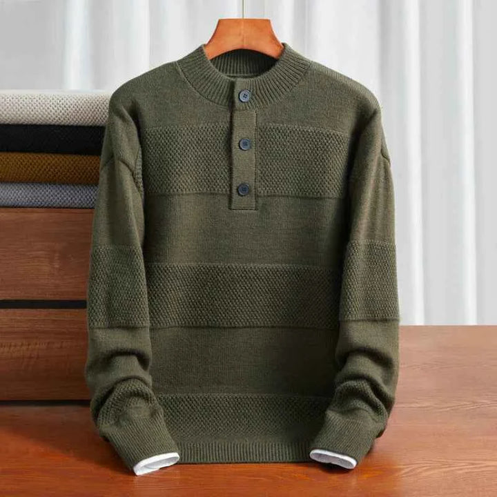 Men's Henley Pullover Sweater Olive Green