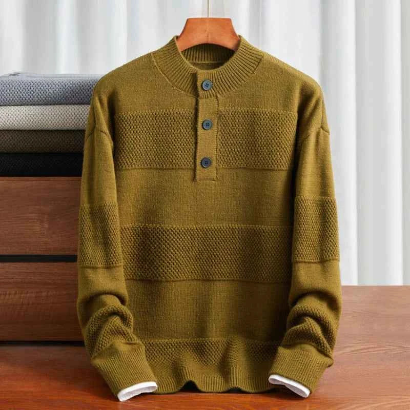 Men's Henley Pullover Sweater Brown