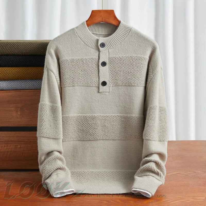 Men's Henley Pullover Sweater Beige