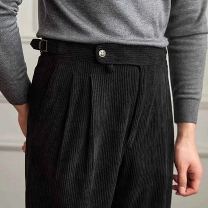 Men's High-Waist Pleated Trousers Naples Style Coffee Black Black