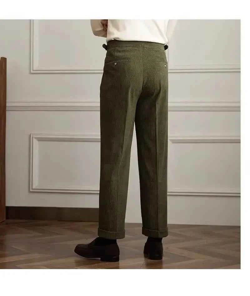 Men's High-Waist Pleated Trousers Naples Style Coffee Black