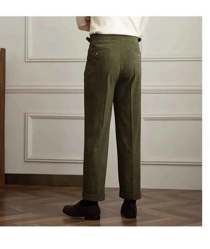 Men's High-Waist Pleated Trousers Naples Style Coffee Black