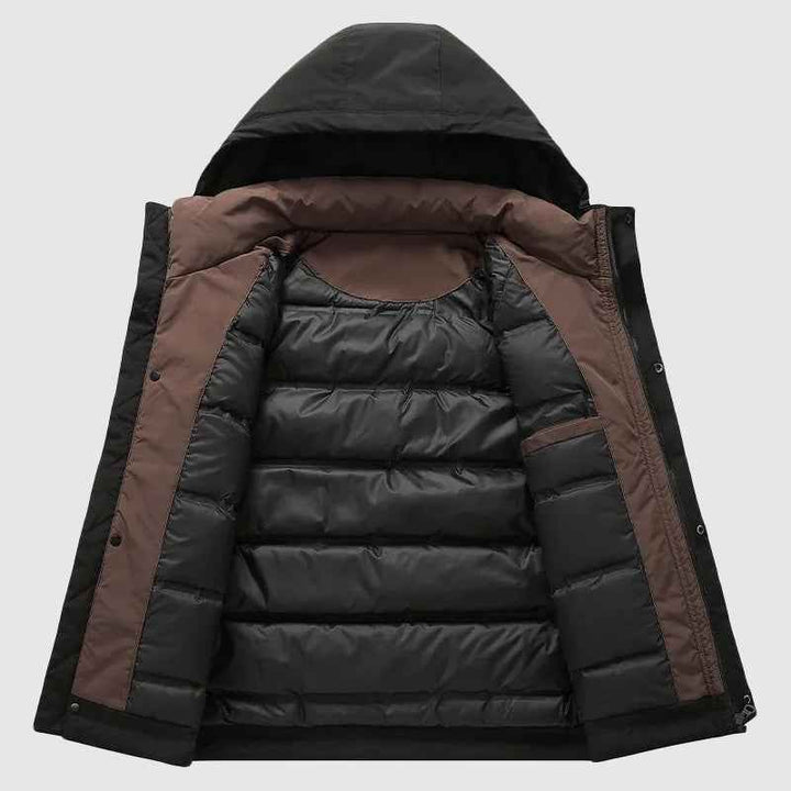Men's Hip-Length Hooded Puffer Jacket | Detachable Hood & Relaxed Fit